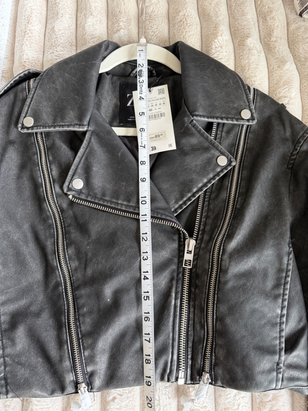 Zara Washed Black Cropped Moto Leather Jacket - Picture 6 of 8